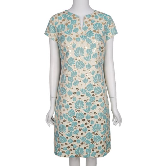 J. McLaughlin Dresses & Skirts - J. MCLAUGHLIN Women's Ariana Dress 0 Beige Blue Metallic Gold Jacquard Sheath